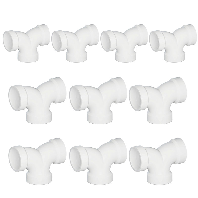 3 po. Coude 90 ° à double coude en PVC blanc 1/4 po, moyeu x moyeu x moyeu, raccord d'évacuation de drain, (paquet de 10)