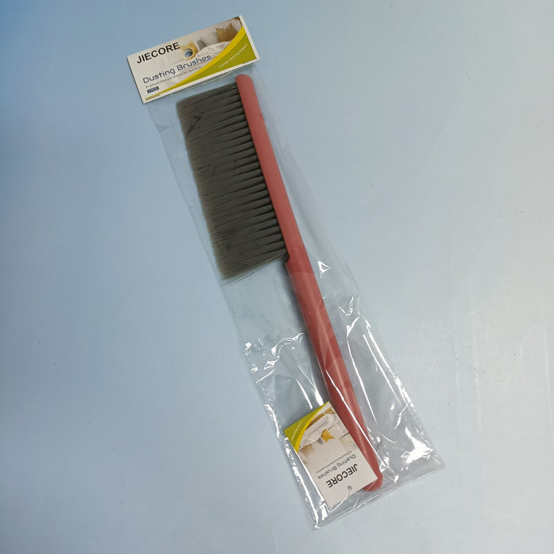 Brosse à épousseter avec poignée longue JIECORE, poils doux, poignée brune
