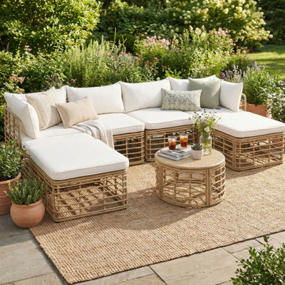7-Piece Patio Freely Combined Conversation Sets, All-Weather Outdoor Rattan Sectional Sofa Set with Thick Cushions for Garden, Backyard, Balcony