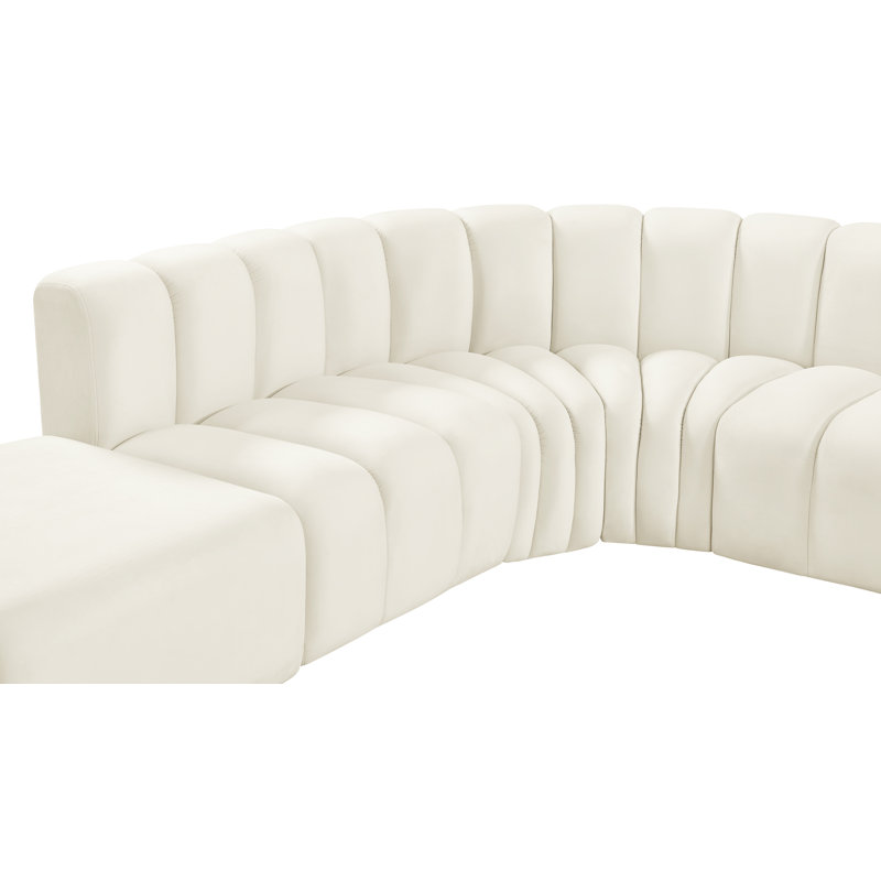 Issic Upholstered Curved Sectional with Ottoman Reversible, Cream Velvet