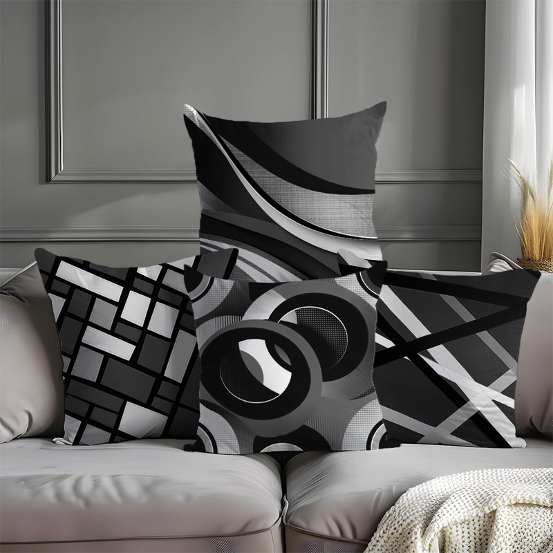 4 Pcs Simple Geometry Pattern Decorative Pillow Covers