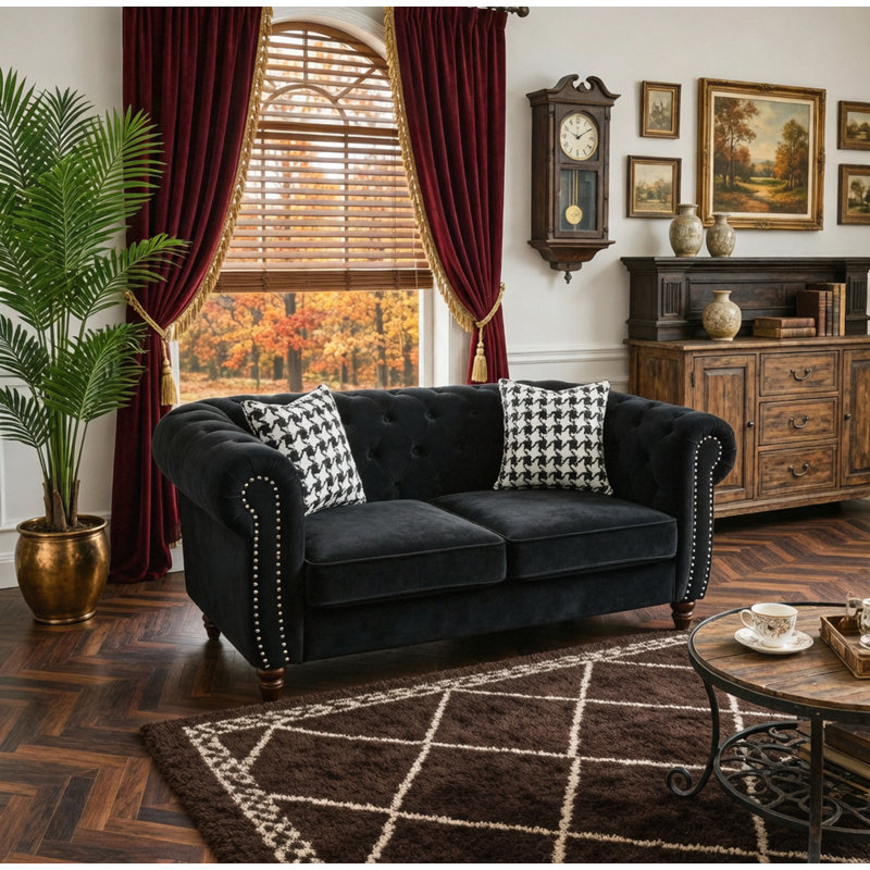 Canapé 67 po en tissu d'ameublement Chesterfield, 67 pouces