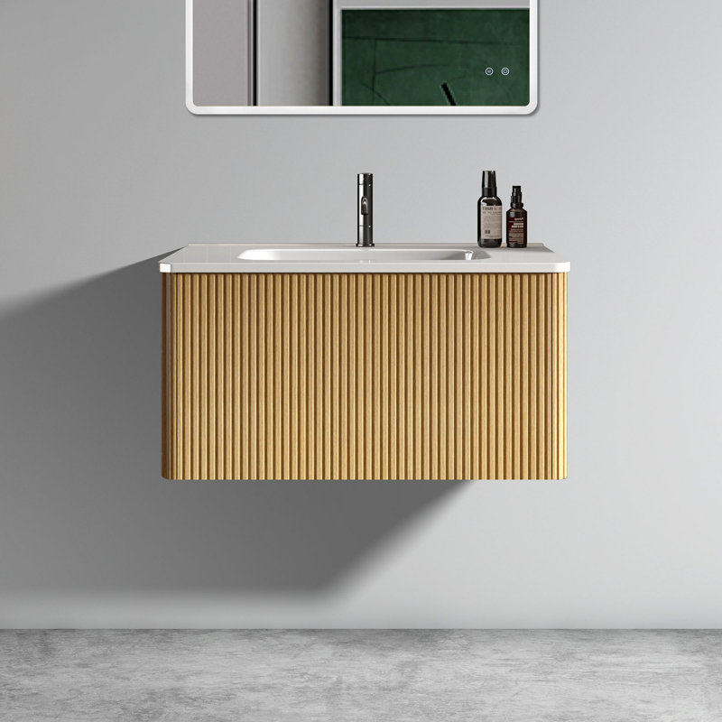 Meuble-lavabo 30 po avec lavabo en céramique, meuble-lavabo mural flottant pour salle de bain moderne, KD