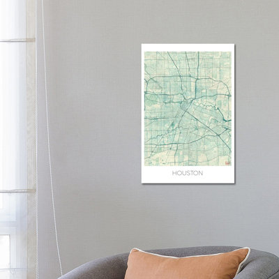 Houston Vintage Urban Blueprint Map 1 Piece Wrapped Canvas Wall Art