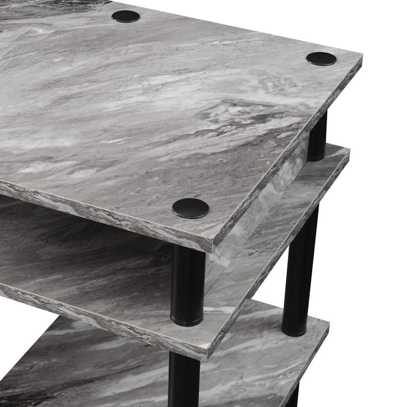 Bureau d'écriture avec tablettes sans outils Edwin, Imitation marbre gris / mâts noirs
