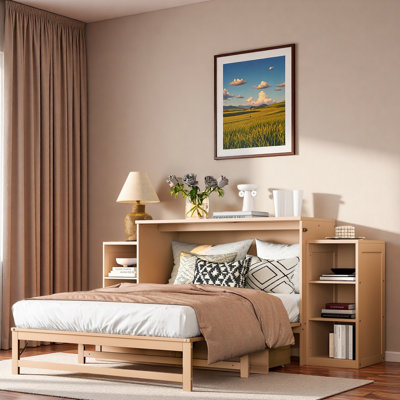 Lit escamotable avec tiroirs de rangement spacieux et tablettes ouvertes