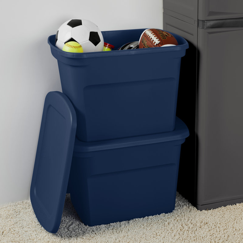 Sterilite 18 Gal Storage Tote, Stackable Bin, Lid, Container Organizes Clothes in Closet, Basement, Marine Blue