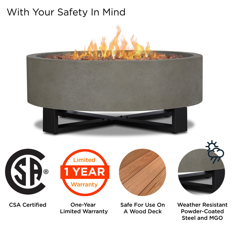 Idledale Round Gray Gas Fire Pit with Black Steel Base