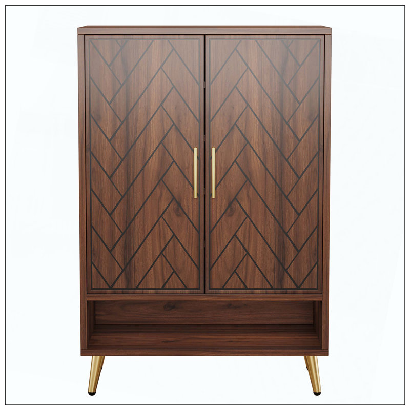 Armoire à chaussures en bois avec portes or noyer