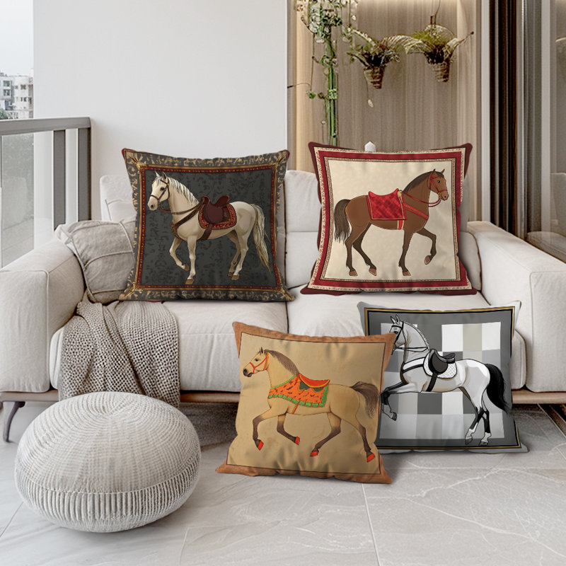 4 housses de coussin décoratif à motif de cheval 4 pièces