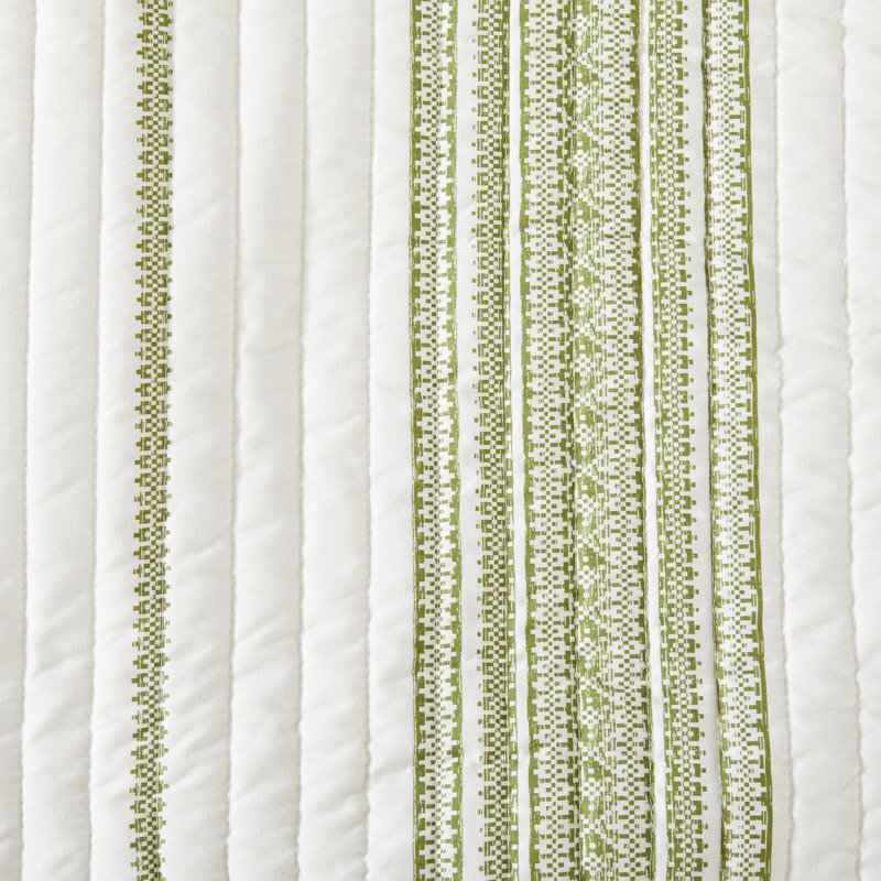 Full/Queen White and Grey Striped Microfiber Reversible Quilt Set