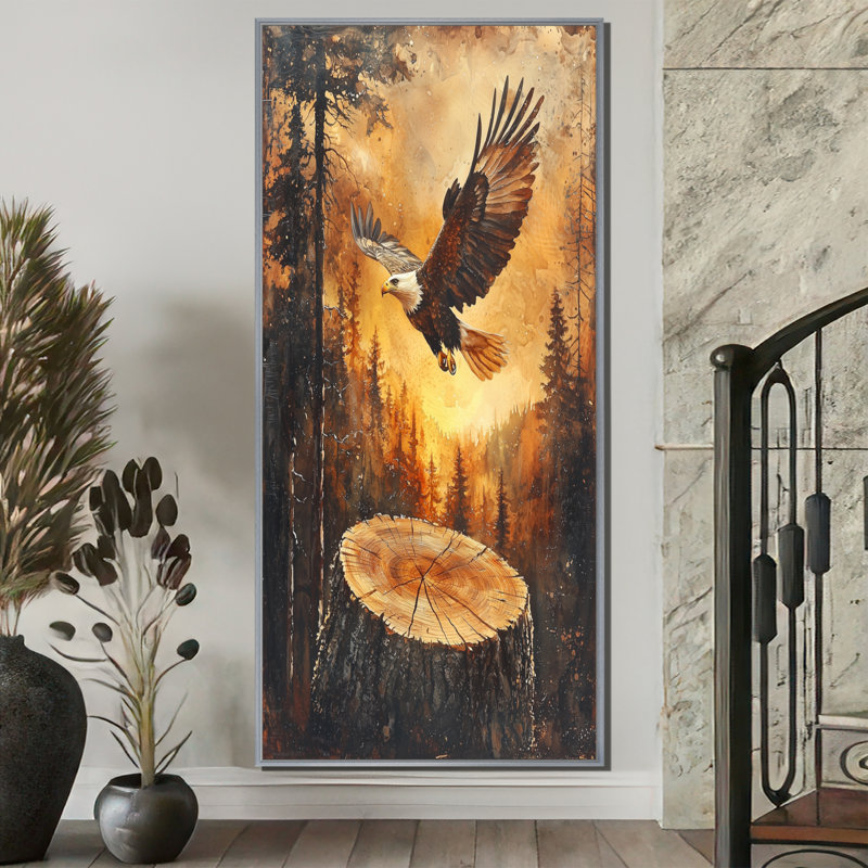 Andreana, grand aigle, esprit du vent I - aigle, art mural, H 60 po x l 28 po, Argent argent