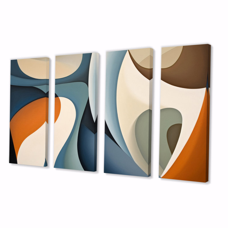 Visions symétriques bleues et orange - formes abstraites, art mural - 4 panneaux