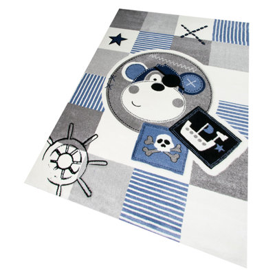 Harton Monkey Pirate Machine Woven Blue/Grey Rug