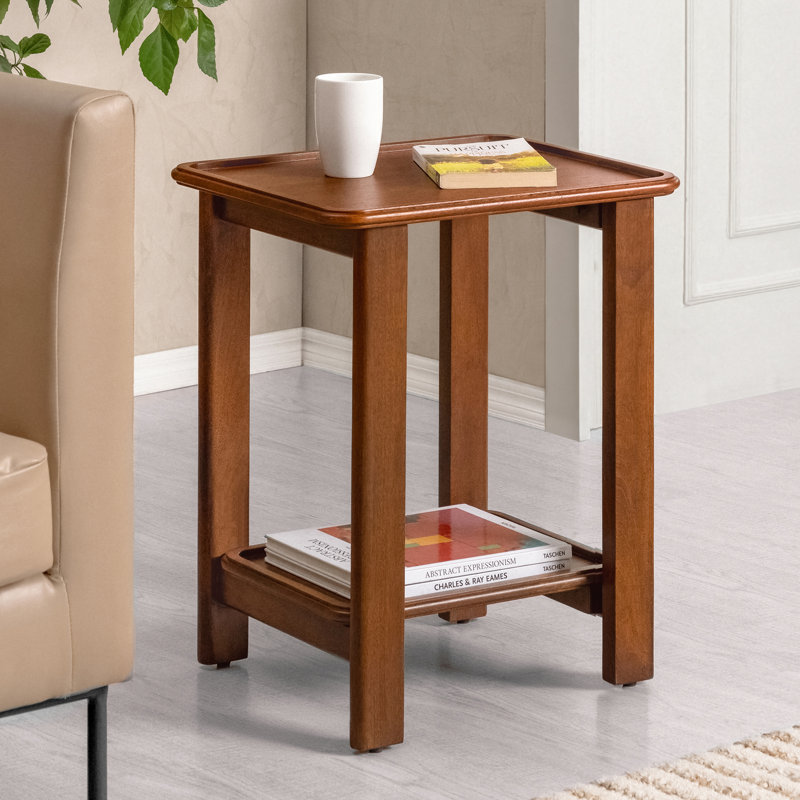Santorini Solid Wood End Table with 2-Tier Storage
