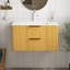 Meuble-lavabo de salle de bain avec lavabo, armoire de rangement flottante à fines rayures avec tiroirs, lavabo intégré en pierre frittée blanche Carrara, pré-assemblé-445188709-445188711