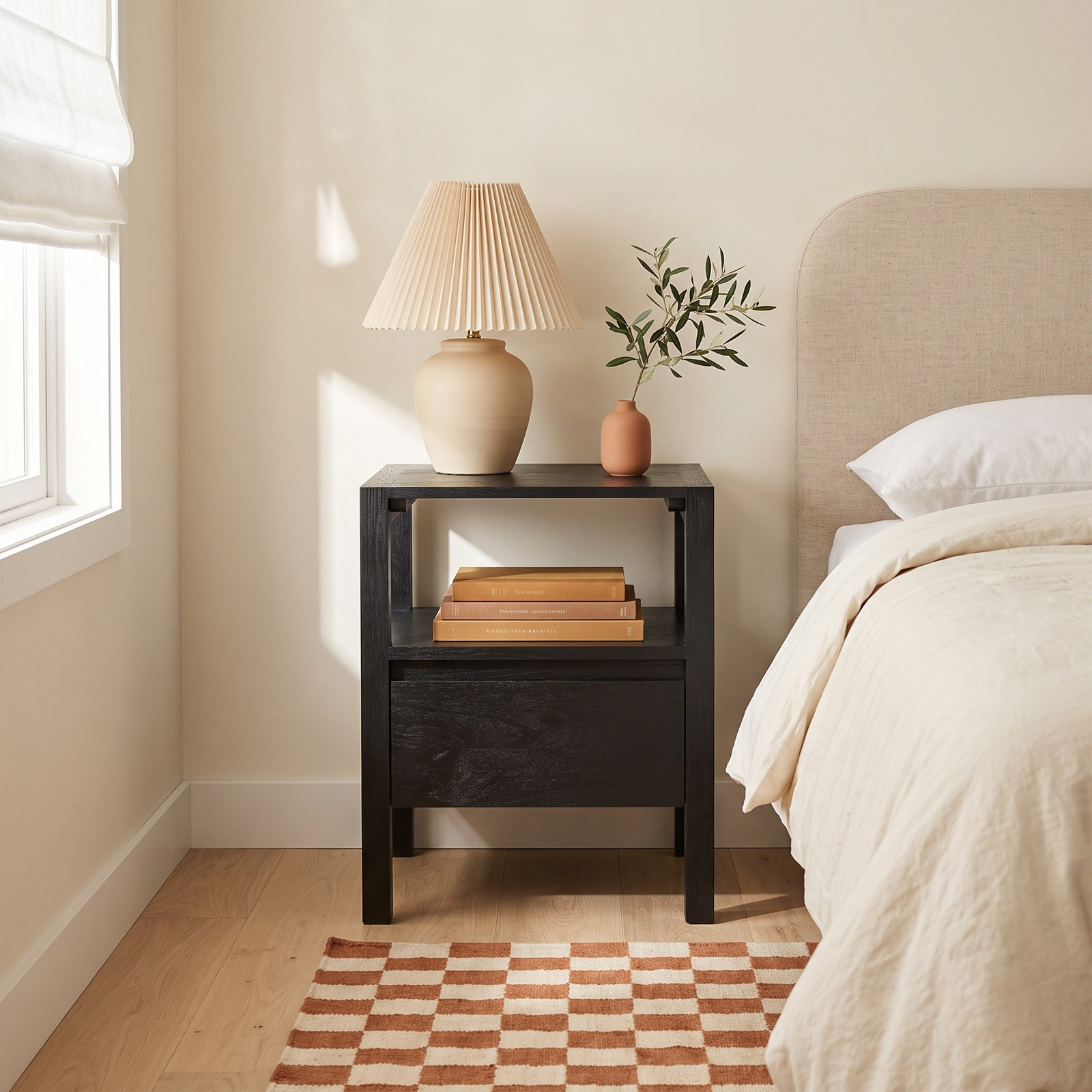 Varick 1-Drawer Mango Nightstand, Black