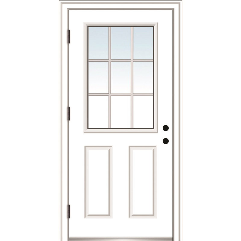 Portes d'entrée internes pré-montées en fibre de verre apprêtée avec grilles internes, Côté droit / vers l'extérieur, 4,56 po