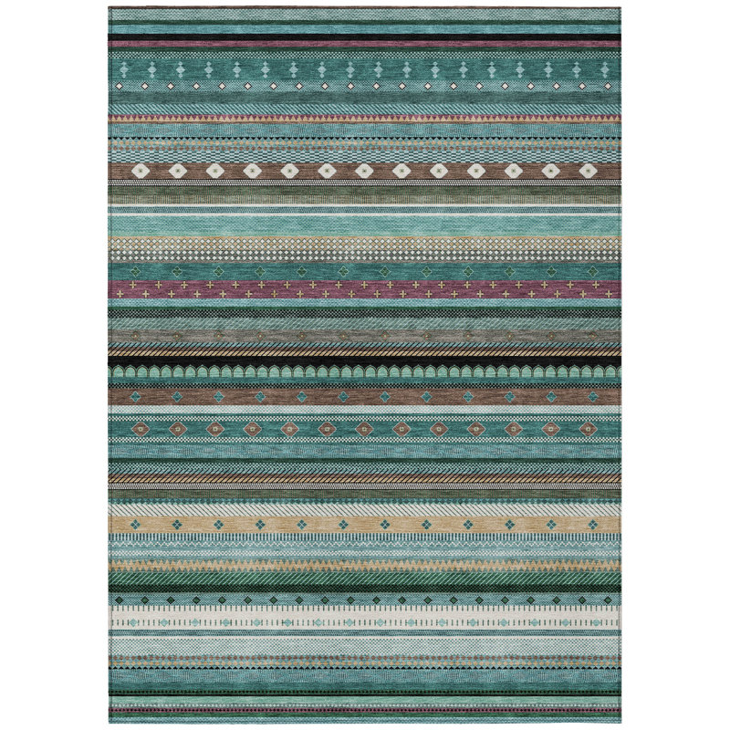 Machine Washable Indoor/Outdoor Husby ACN2218 Striped Rug, Rectangle 3' x 5'