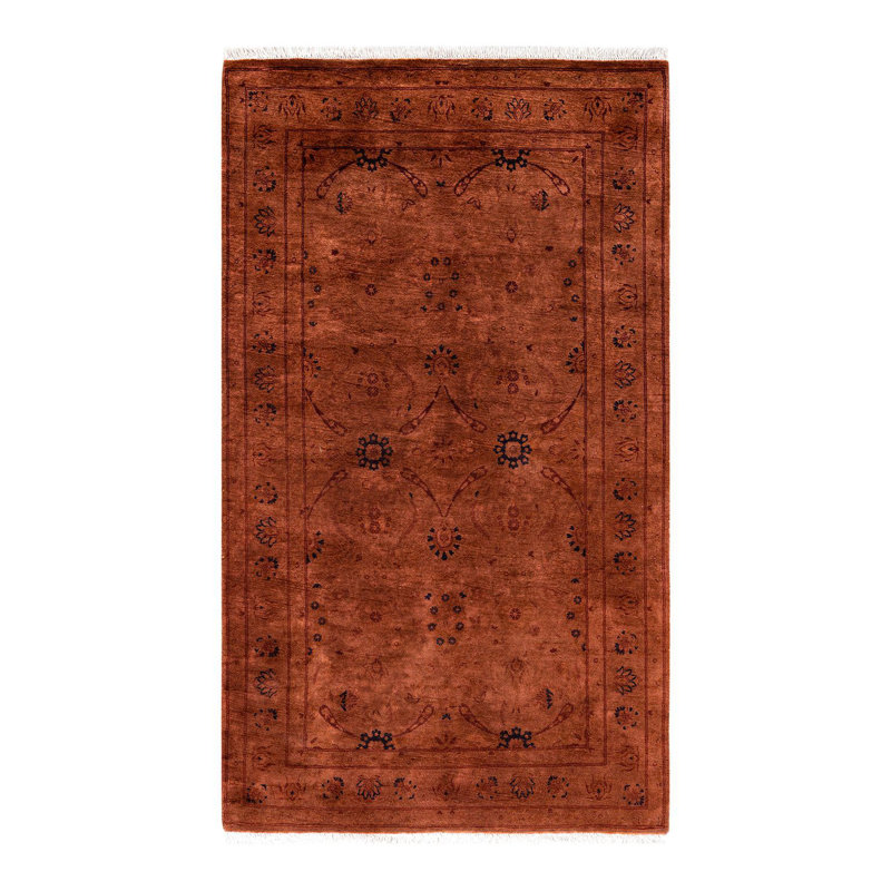 Tapis brun noué à la main de conception unique Chimel