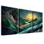 Ensemble de 3 toiles bleu sarcelle et feuilles d'or-939970959
