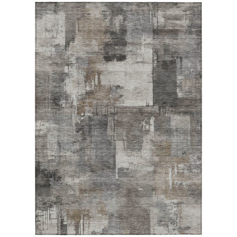 Machine Washable Indoor/Outdoor Xhevrie Pewter Rug, Rectangle 8' x 10'