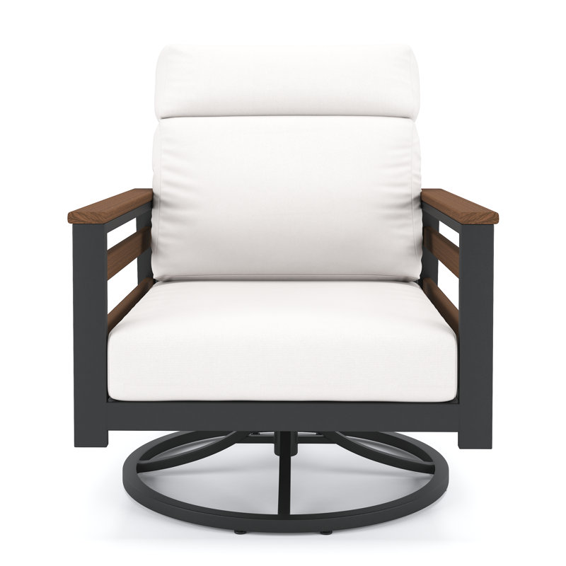 Townsend Metal Outdoor Rocking Chair With Sunbrella Cushion, Canvas White, Brown