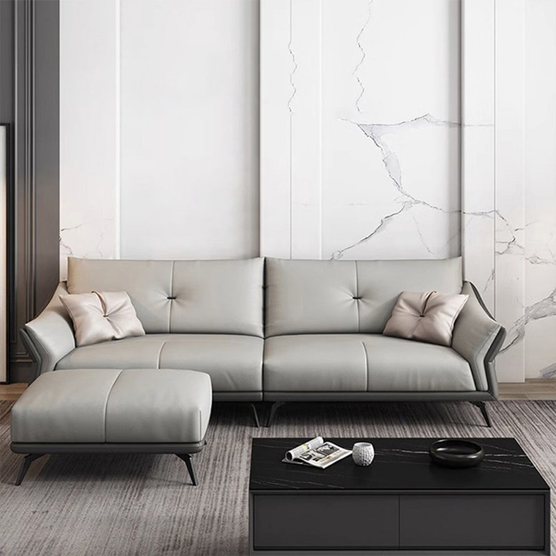 Gray Genuine Leather Modular Sofa cushion couch