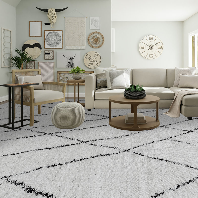 Nomad Hand Knotted Wool Geometric Area Rug, Rectangle 12' x 15', Black/White