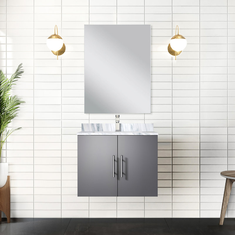 Meuble-lavabo gris foncé l 24 po x P 22 po avec comptoir en marbre et miroir 22 surfaces, 18 miroirs, bureau fermé, Dark Grey