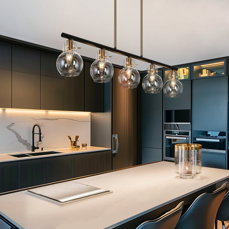 Froney 5-Light Dimmable Linear Kitchen Island Pendant, Globe