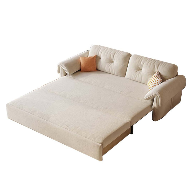 Canapé-lit standard en velours blanc avec coussins., H 33,86 po x L 73,23 po x l 32,28 po