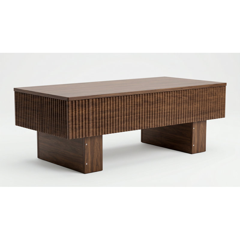 47.2" Fluted Lift Top Coffee Table with Storage Modern Wood Table, Dark Brown