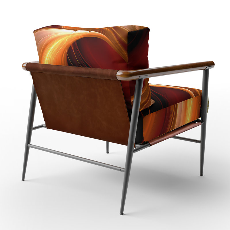 Fauteuil rembourré à motif moderne orange avec motif abstrait fractal chaleureux II, Noir