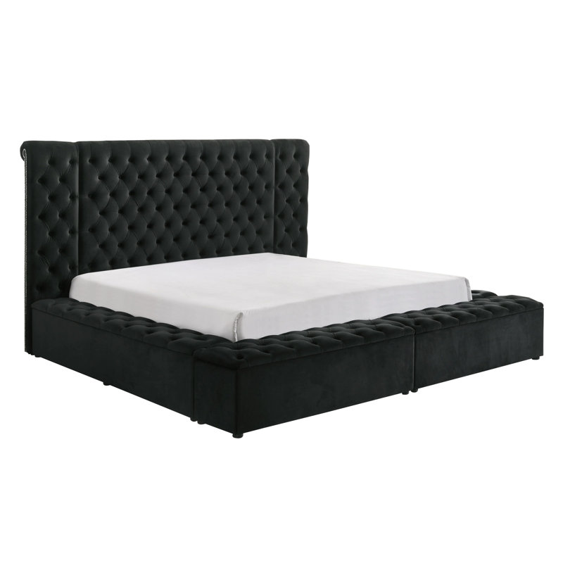 Lit Heri avec rangement latéral en velours Chesterfield, Grand