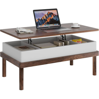 Table basse à plateau relevable avec compartiment caché, table de salle à manger à plateau relevable, table basse à plateau relevable pour salon, bureau, maison (noyer)