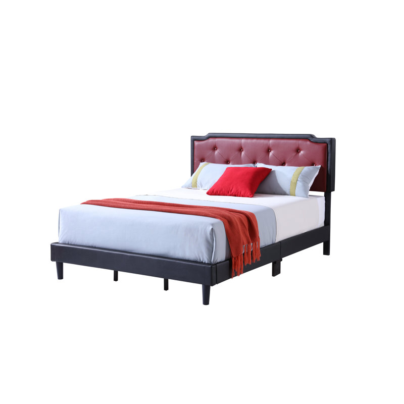 Upholstered Panel Bed, Full, Black/Red