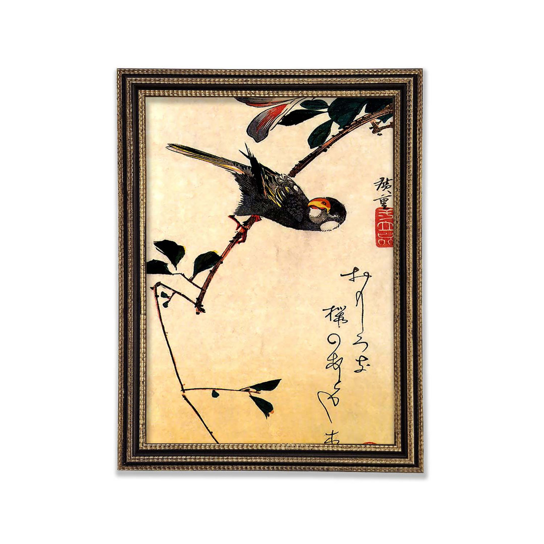 Hiroshige Java Spatz und Magnolie Gerahmter Druck