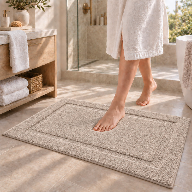 Tapis de bain doux, absorbant et antidérapant, lavable à la machine, L 20 po x L 32 po, Beige