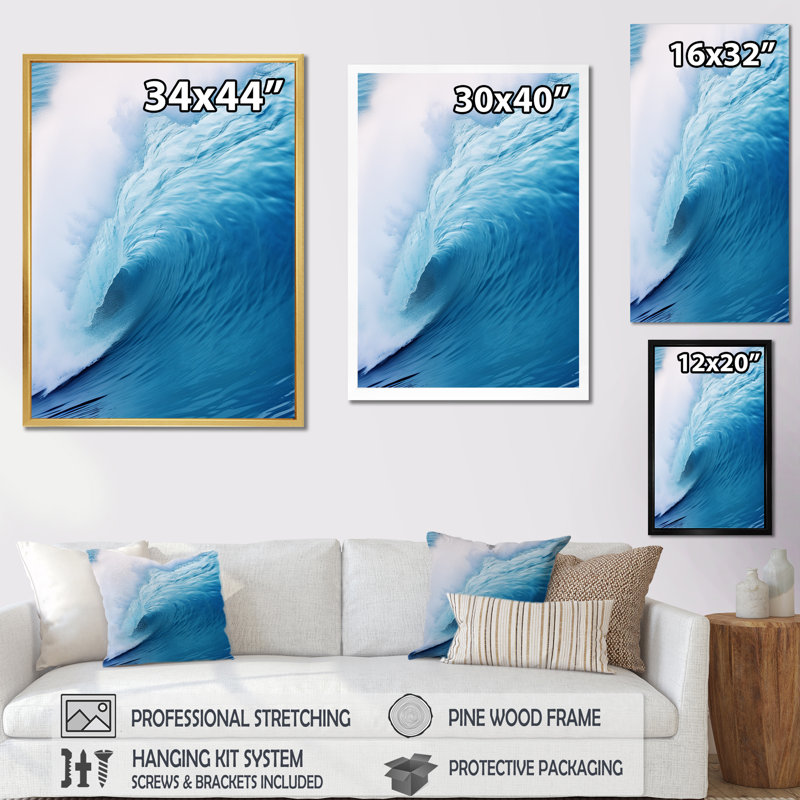 «Blue Wave Blue Wonder» sur toile, Cadre flottant noir, H 20 po x l 12 po x P 1 po