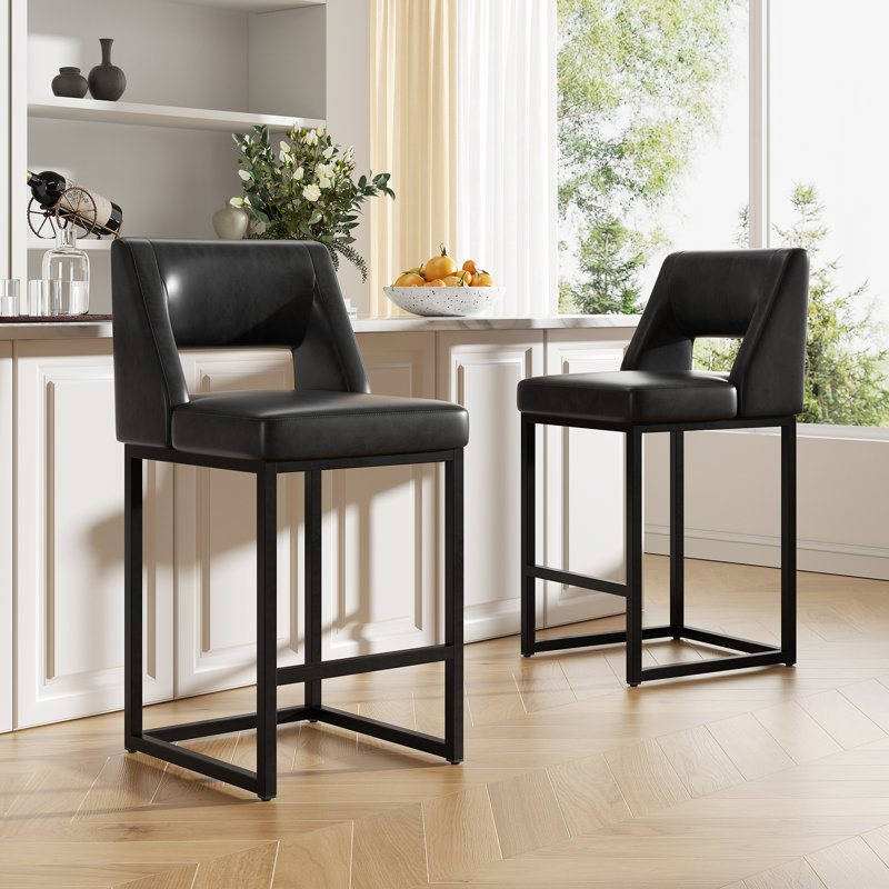Upholstered Counter Height Bar Stool With Solid Wood Legs, Dark Gray