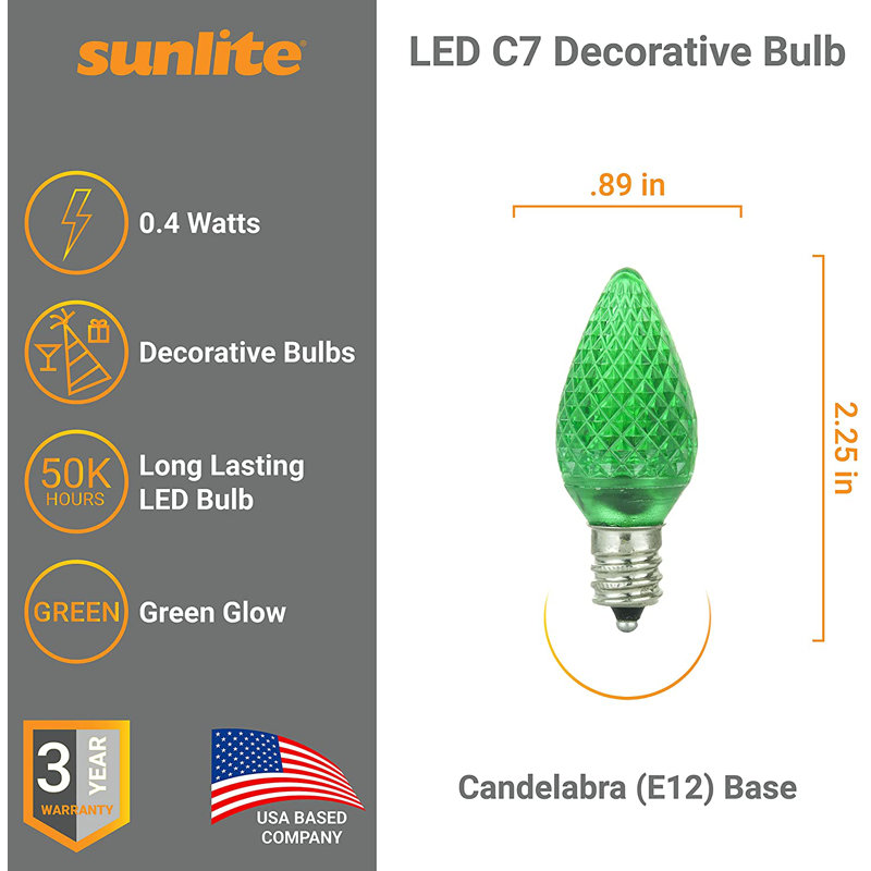 0.4 Watt (7 Watt Equivalent), C7 LED Non-Dimmable Light Bulb, Non-adjustable E12/Candelabra Base