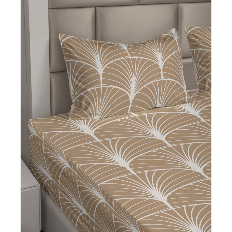 Microfiber Sheet Set, King Sheet Set with 2 Pillowcases, Pale Brown Geometric