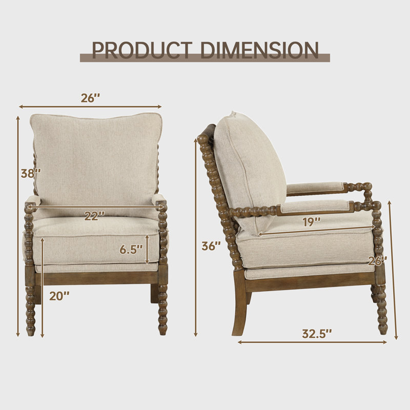 Bungalow Rose Pieces Mid-Century Farmhouse Accent Armchair, with