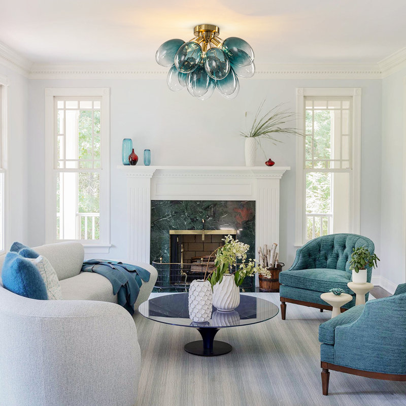 3 - Light Cluster Gradient Blue Glass Globe Bubble Semi Flush Mount
