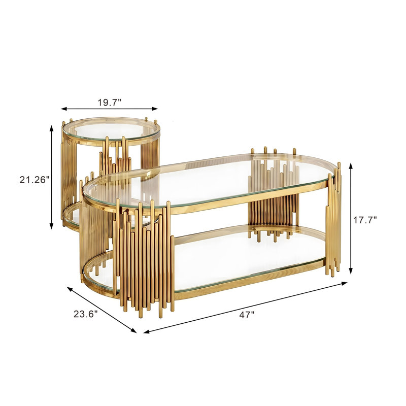 Ensemble de tables basses et tables d'appoint Modern Luxury Modern, Clear / Gold
