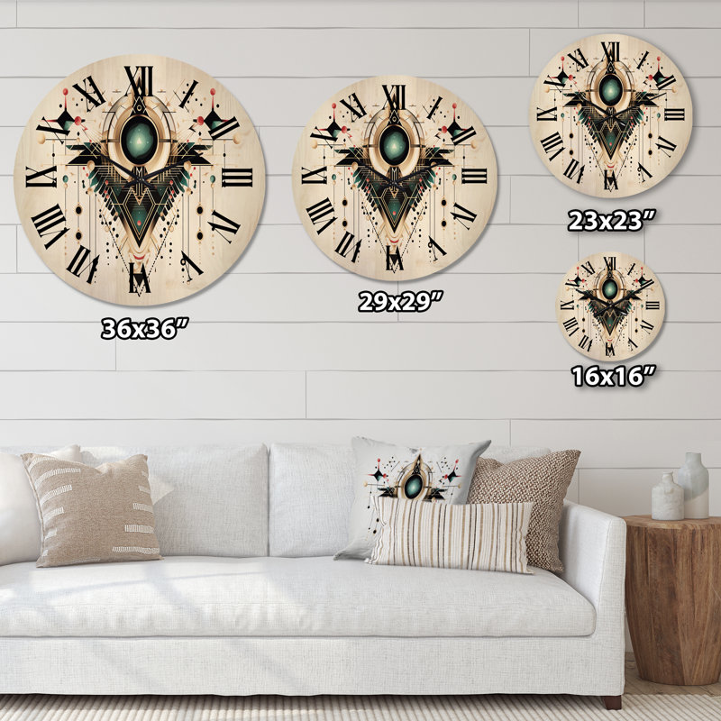 Horloge murale en bois surdimensionnée à motif abstrait géométrique Eye of Time, Moyenne