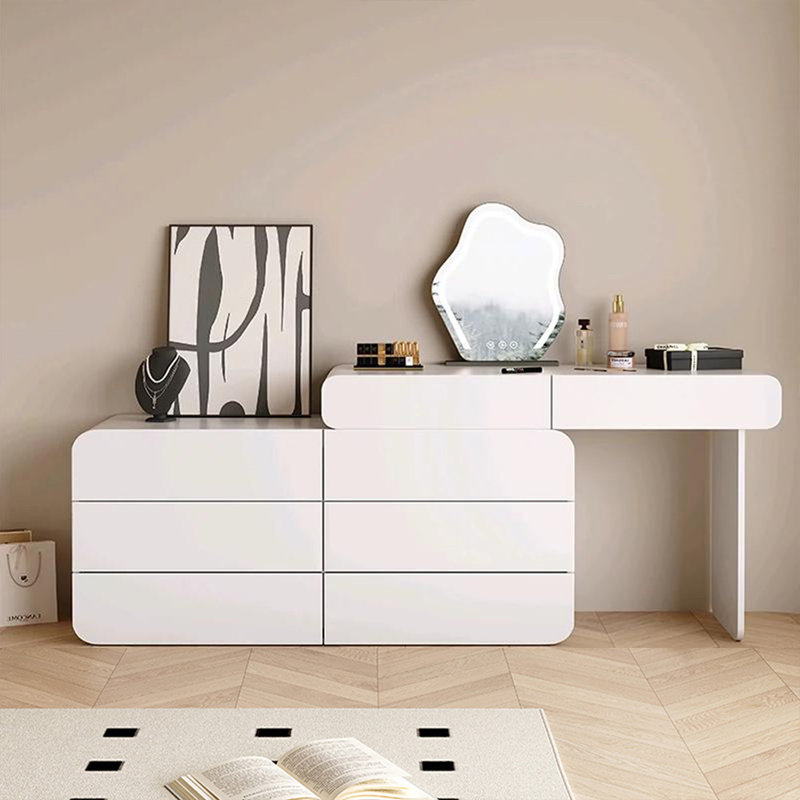 Coiffeuse de maquillage avec miroir lumineux, 8 tiroirs