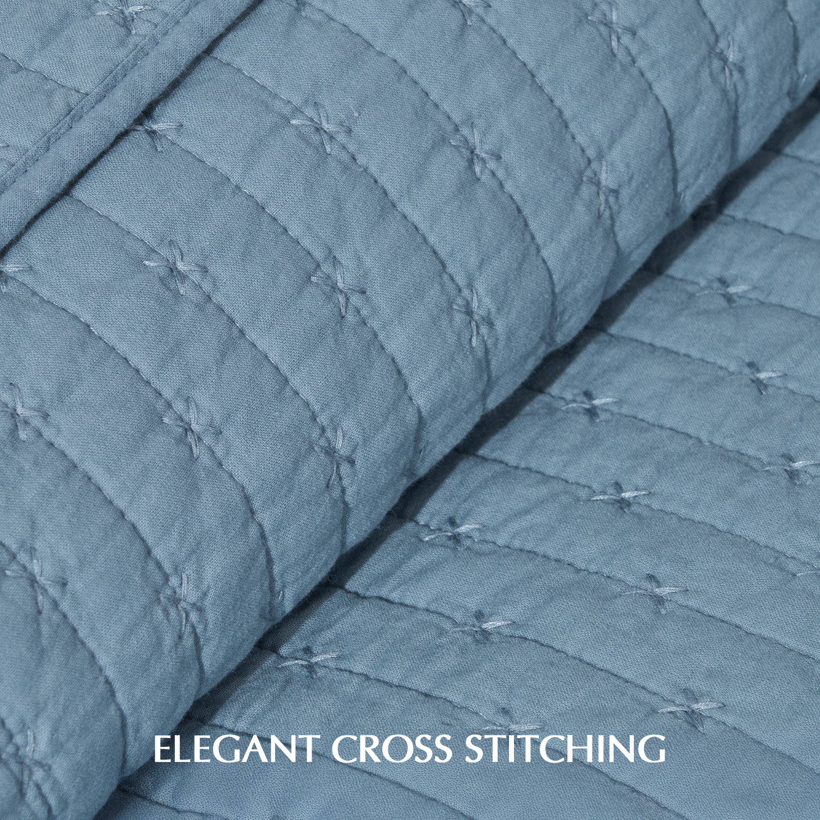 Cotton Quilt Set, Dusty Blue, King + 2 Shams