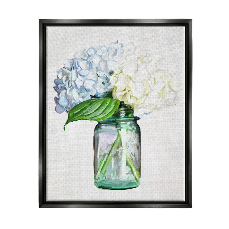 «Country Jar Hydrangea Bouquet Floater», art mural sur toile par Ziwei Li, Cadre flottant noir de jais